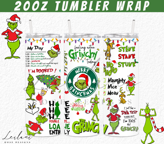 Grinch 20oz Skinny Tumbler Wrap, Grinch Tumbler, Digital Wrap, Grinch Png, NO PHYSICAL ITEM, Christmas Grinch Wrap