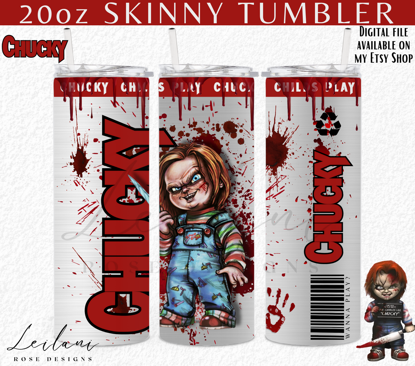 Killer Chucky 20 oz Skinny Tumbler Sublimation Design, Tumbler Wrap Design, Instant Digital Download PNG, Chucky Digital File, Digital File