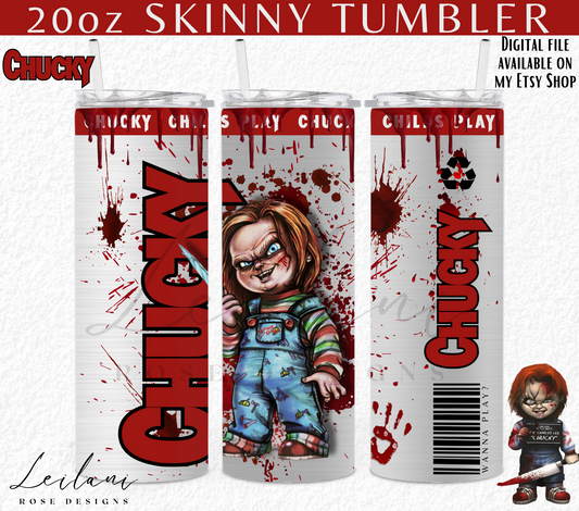 Killer Chucky 20 oz Skinny Tumbler Sublimation Design, Tumbler Wrap Design, Instant Digital Download PNG, Chucky Digital File, Digital File