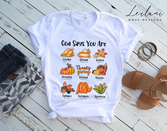 Thanksgiving God Says I Am Shirt, Thanksgiving Shirt, Bible Verses, Fall Pumpkin Shirt, Christian Shirt, Fall Religious Shirt, Turkey Shirt