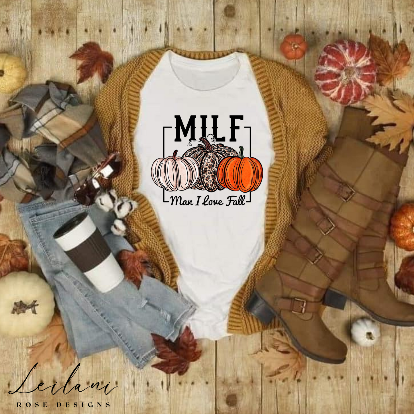 MILF Man I Love Fall Shirts | Pumpkin Spice Shirt | Funny Fall Shirt | Funny Womens clothing | Fall Clothes | Autumn Leaves Shirt